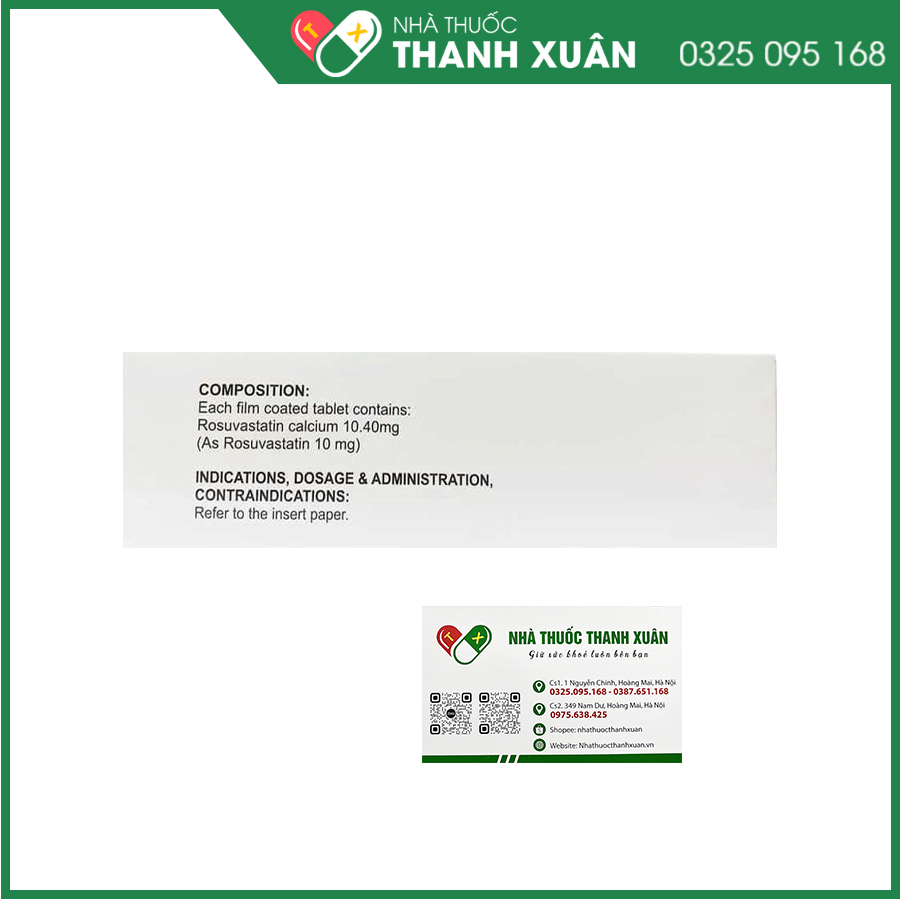 Rovatin 10 thuốc điều trị giảm và phòng ngừa mỡ máu, hàm lượng cholesterol máu cao, phòng ngừa bệnh tim mạch nguyên phát